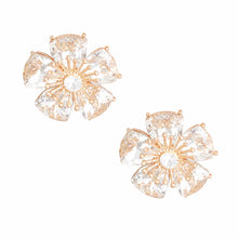 Clip On Gold Medium Crystal Flower Earrings Women