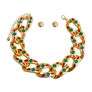 Chunky Red Green Detail Chain Set