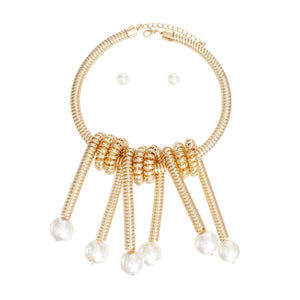 Necklace Gold Spiral Pearl Statement Set for Women