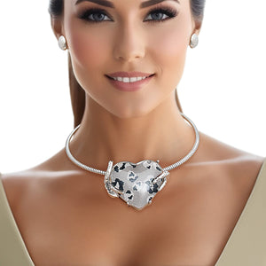 Pendant Necklace Silver Heart Leopard for Women