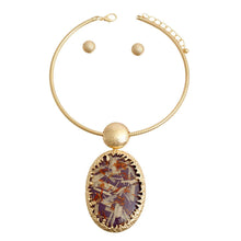 Oval Purple Confetti Gold Collar Necklace