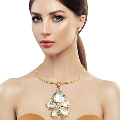 Gold Clear Crystal Flower Necklace
