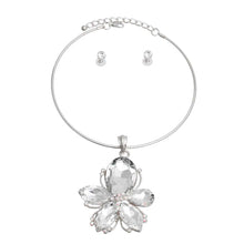 Silver Clear Crystal Flower Necklace