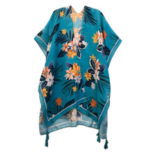 Turquoise Tropical Floral Tassel Kimono