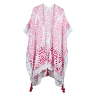Pink Damask Print Tassel Kimono