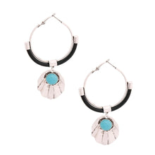 Burnished Silver Turquoise Shell Hoops