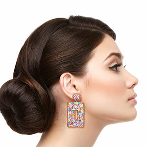 Pastel Beaded Rectangle Earrings