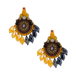 Yellow Teardrop Bead Embroidered Earrings
