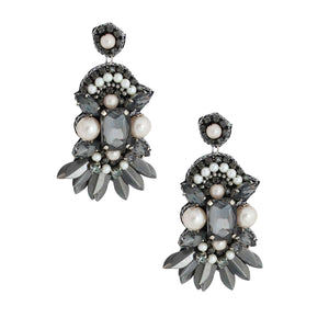 Embroidered Pearl Black Stone Earrings