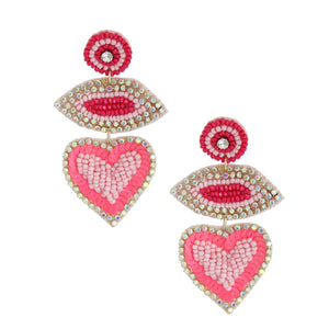 Pink Embroidered Heart Earrings