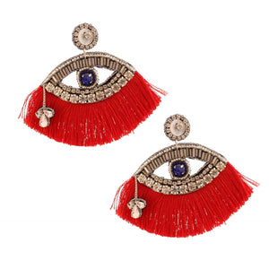 Red Tassel Rhinestone Eye Earrings