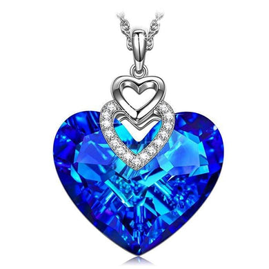 Austrian Crystals Bermuda Blue Pave Heart Drop  Necklace ITALY Made