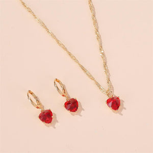 Nihao Hot Sale - Romantic Elegant Red Love Necklace with Earrings. Crystal Zircon Necklace Set