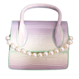 Purple and Green Croc Flap Satchel Handbag