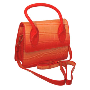 Red Croc Flap Satchel Handbag