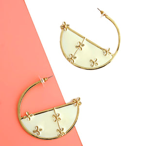 Gold and White Flower Hoops