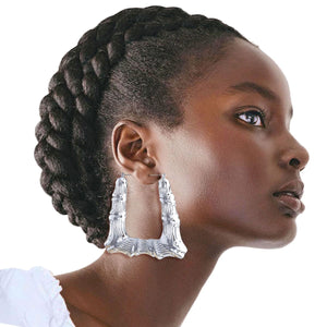 Silver Trapezoid Bamboo Hoops