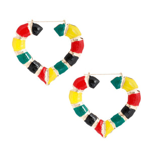 African Flag Color Heart Bamboo Hoops