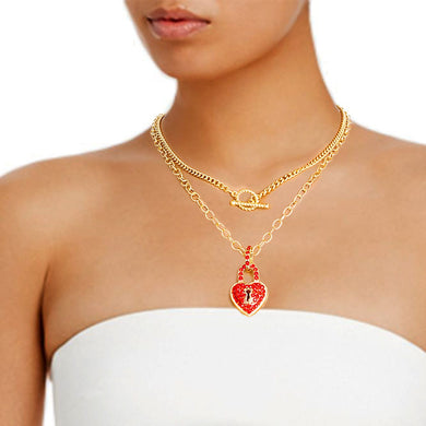Red Locked Heart Gold Necklace
