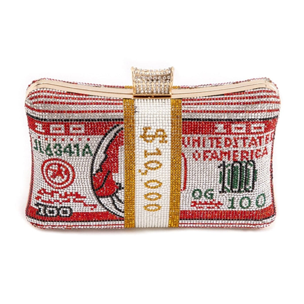 Red Bling Banded Cash Luxury Clutch