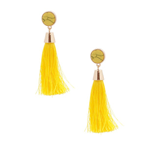 Yellow Bead Silk Tassel Earrings