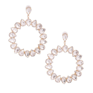 Gold Pear Crystal Wreath Earrings