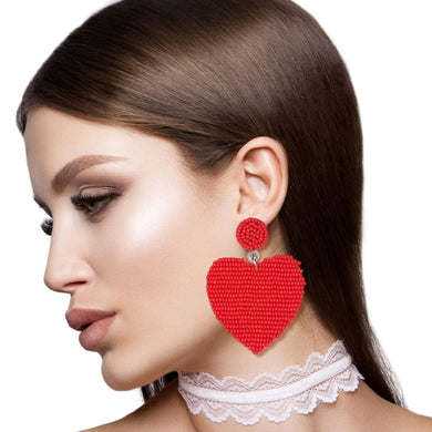 Red Sead Bead Heart Earrings