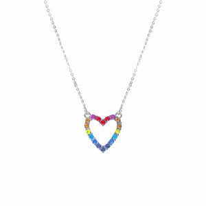Rainbow Heart Silver Chain Necklace