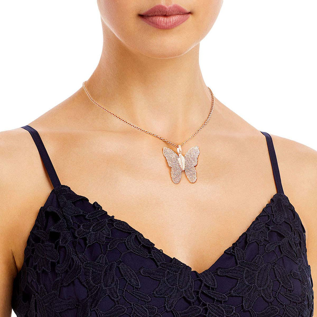Rose Gold Dipped Real Leaf Butterfly Necklace