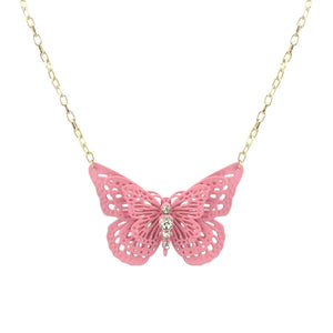 Pink 3D Butterfly Pendant Necklace