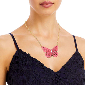 Pink 3D Butterfly Pendant Necklace
