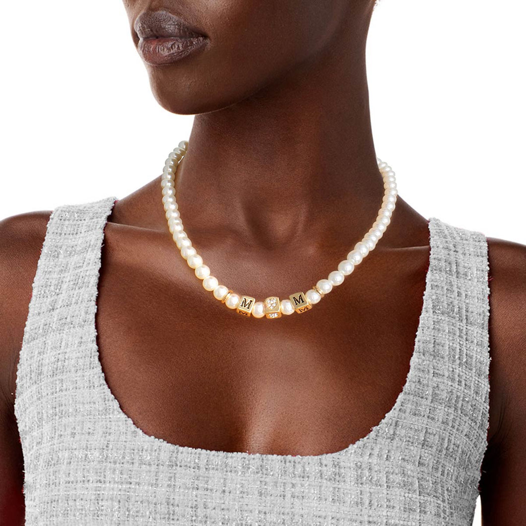 Cream Pearl Gold MOM Necklace