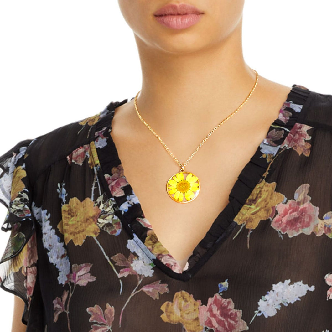 Yellow Daisy Dried Flower Necklace