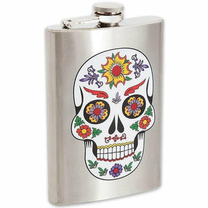8 Oz. Stainless Steel Flask With Sugar Skull - Celebrate the Day of the Dead - ONLY 8 LEFT