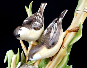 1896 Capodimonte Signed Italy Porcelain Birds Nesting in Bamboo 10 3/8" FIGURINE