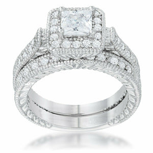 Women's Princess Cut Engagement Ring - SIZE 7 - 2 Piece Wedding Bridal Band Set