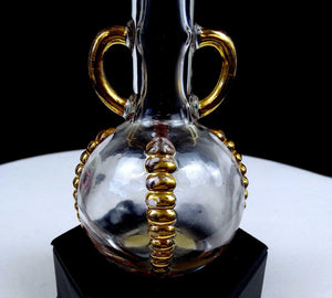 1940's LUCIAN LELONG JABOT Clear Glass Gold 6 3/4" Perfume Bottle - Orig Sticker