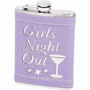 8 OZ Flask w Genuine Leather Wrap - Girls Night Out - - Alcohol Whisky Spirits - LAST ONE