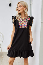 Trendsi Black / S Graphic Embroidered Ruffle Hem Dress