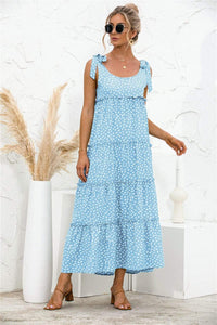 Trendsi Blue / L Polka Dot Adjustable Straps Tiered Dress