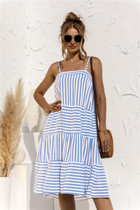 Trendsi Blue / S Striped Tiered Sleeveless Dress