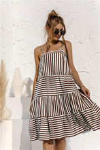 Trendsi Coffee / S Striped Tiered Sleeveless Dress