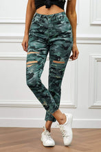 Trendsi Demin Pants Green / S Distressed Camouflage Jeans
