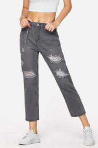 Trendsi Distressed Chain Clip Jeans