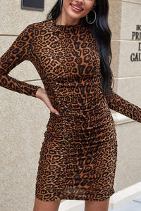Trendsi Leopard / S Leopard Print High Neck Dress