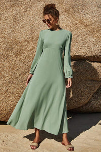 Trendsi Light Green / S Floral Puff Sleeve Flounce Dress