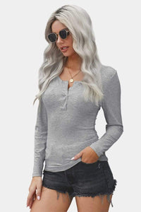 Trendsi Long Sleeve Tops Gray / S Button Up Long Sleeve Top