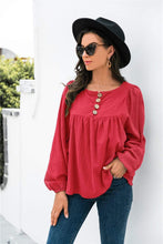 Trendsi Long Sleeve Tops Red / S Button Up Balloon Sleeve Blouse
