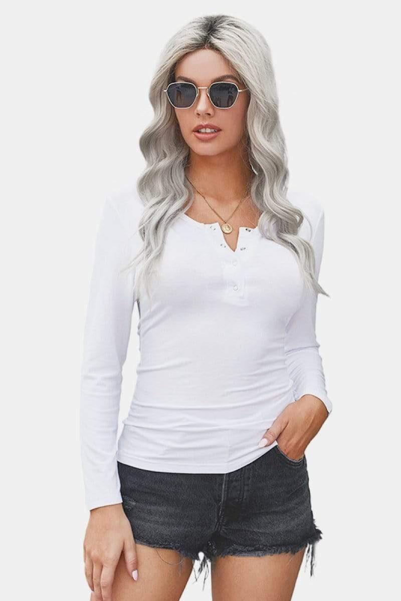 Trendsi Long Sleeve Tops White / S Button Up Long Sleeve Top