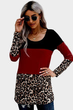 Trendsi Long Sleeve Women's Tops Red / S Lace Back Leopard Cut & Sew Tee